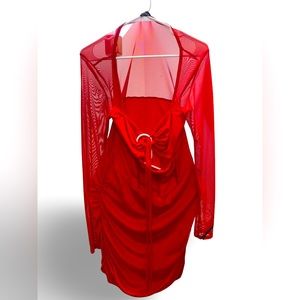 Shape Red Mesh corset detail cut out bodycon dress